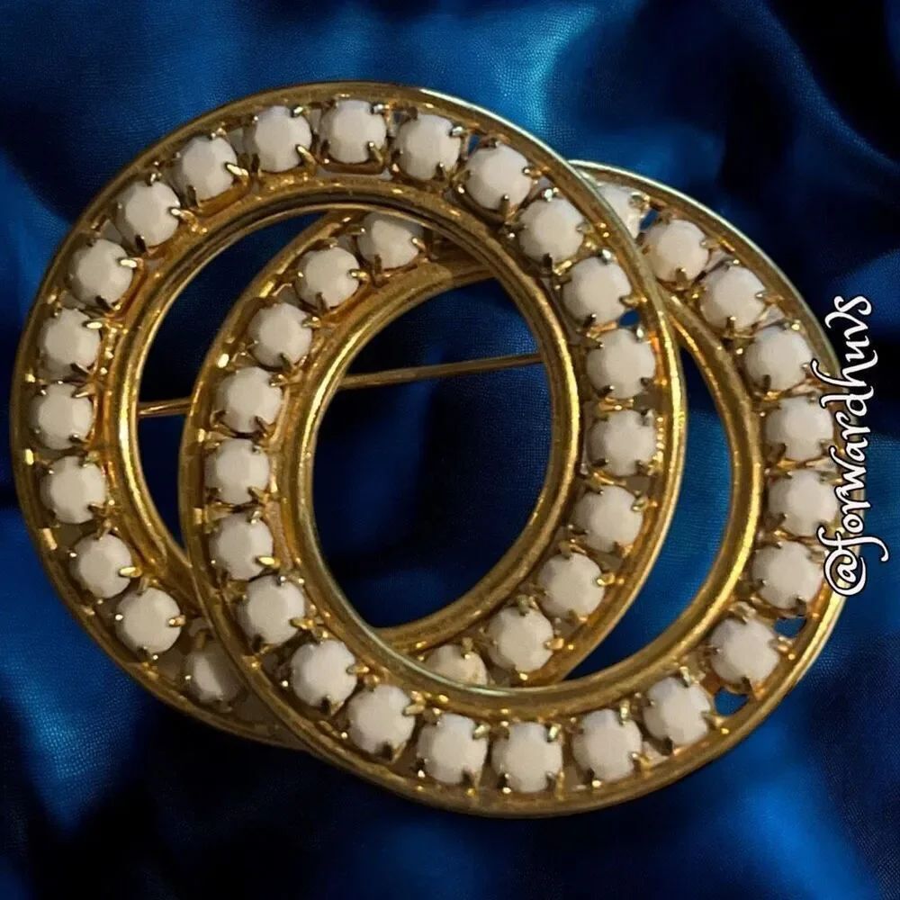 Vintage Gold Brooch with White “Stones”